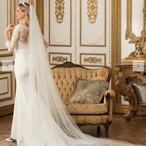 JJ’s House - Minimalist Cut Edge Single Tier Tulle Bridal Cathedral Length Veil